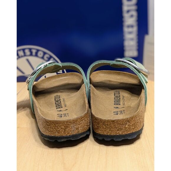 Birkenstock Madrid Big Buckle Matcha Green Nubuck Leather Slide Sandals EU40 NIB - Picture 7 of 14
